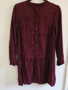 ​GAP Fall Cottagecore Burgundy Corduroy Button Front Drop Waist Dress Womens M
